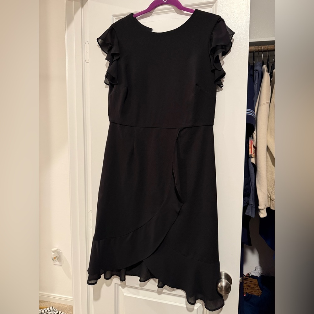 Shelby & Palmer Black High Low Dress with Ruffle Sleeves